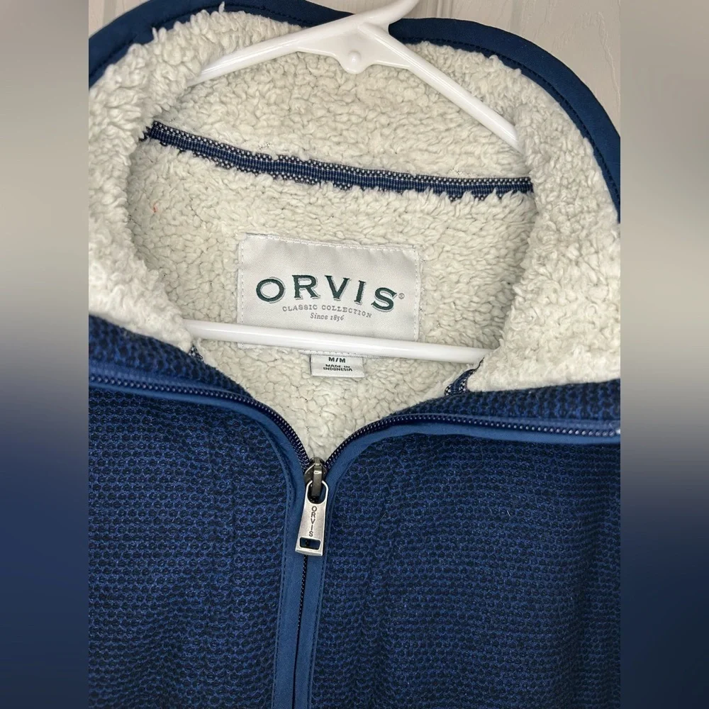 Orvis Men’s M Sherpa Lined Quarter Zip Navy Fleece Pullover Warm Outdoor Size M